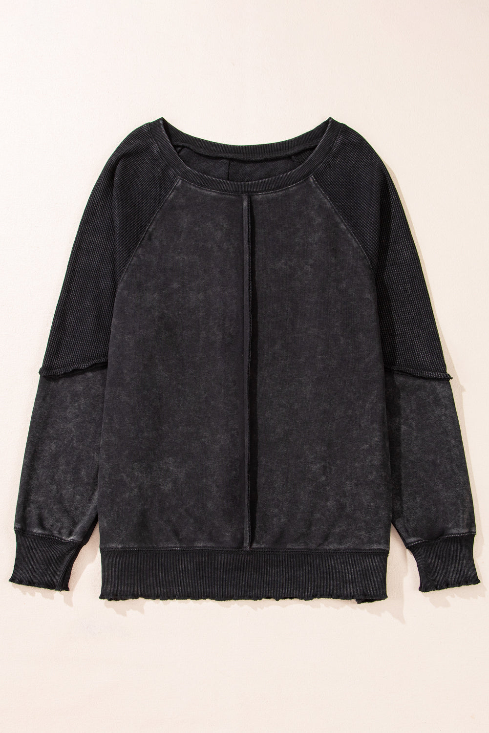 Waffle Knit Sweatshirt- Black