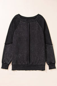 Waffle Knit Sweatshirt- Black