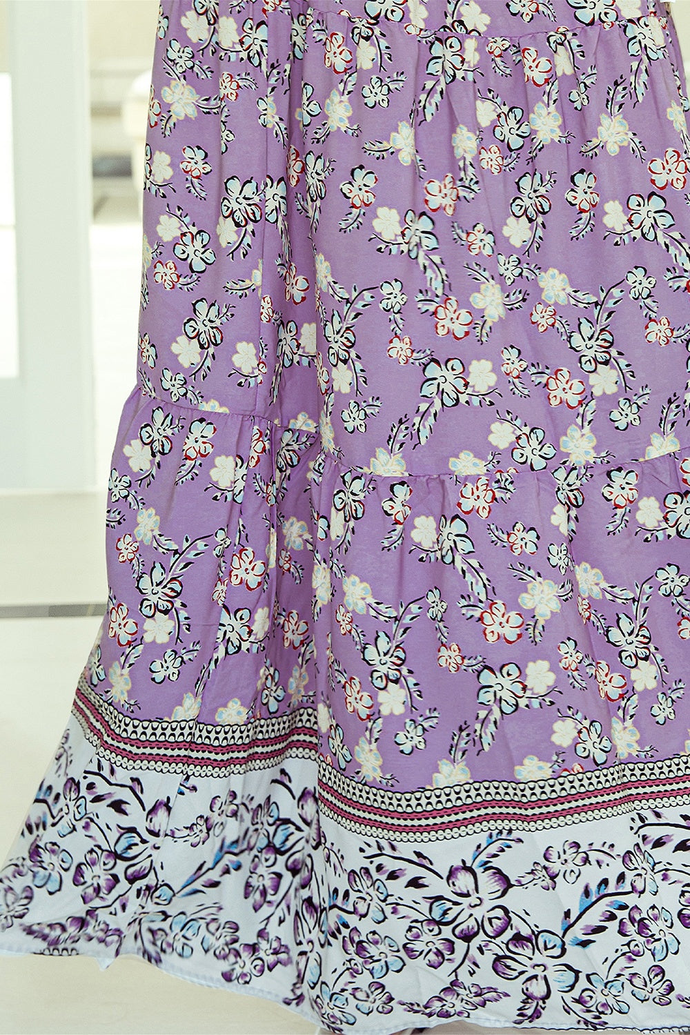 Tiered Floral Printed Skirt- Lavender