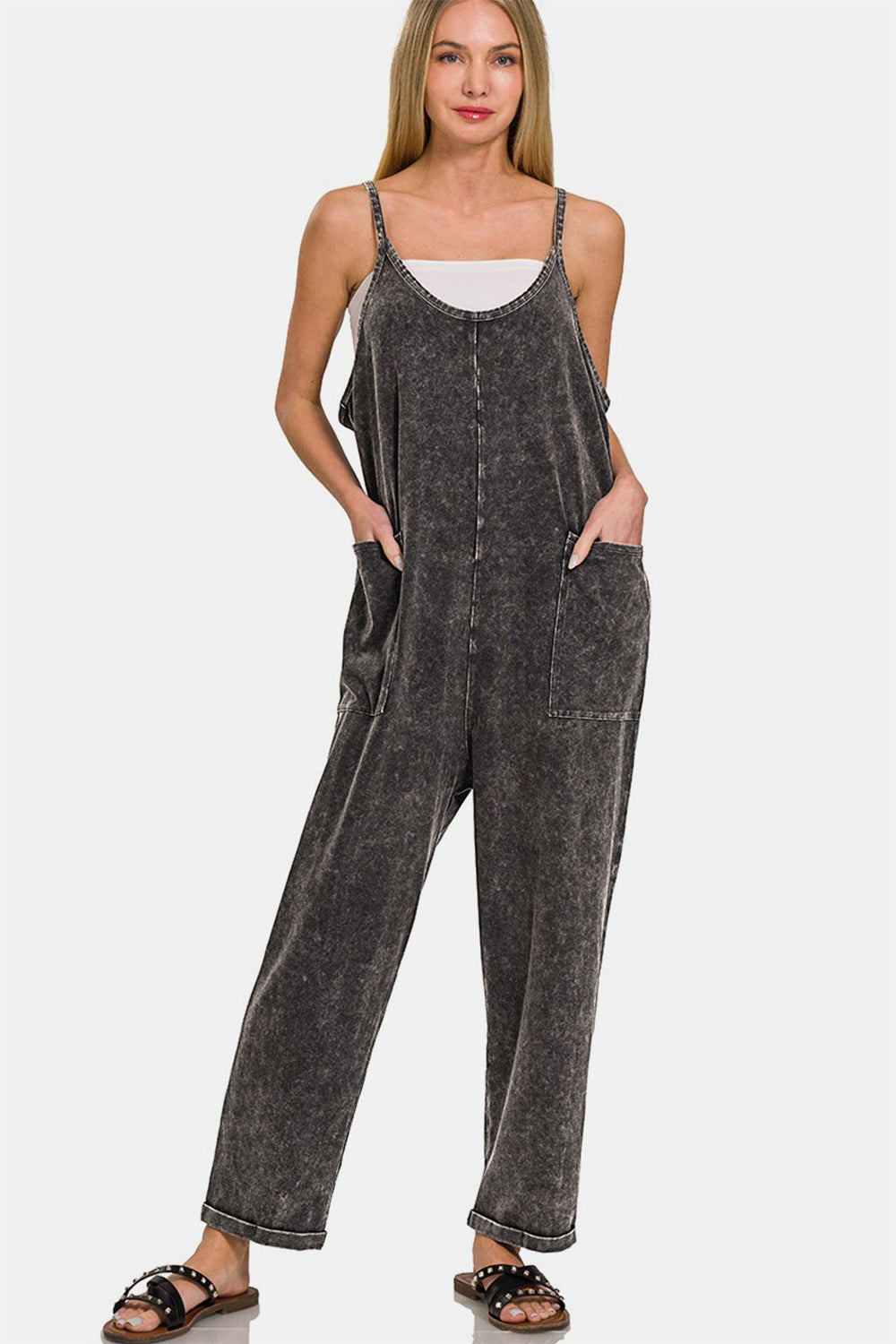 Acid washed jumpsuit- ash black