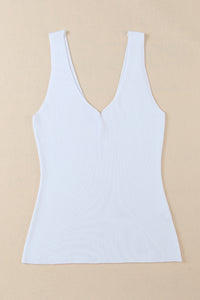 V-Neck Wide Strap Tank- White