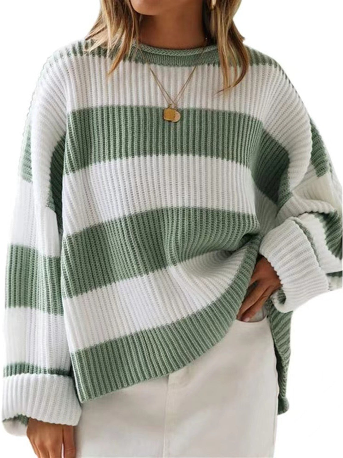 Oversized striped knit sweater