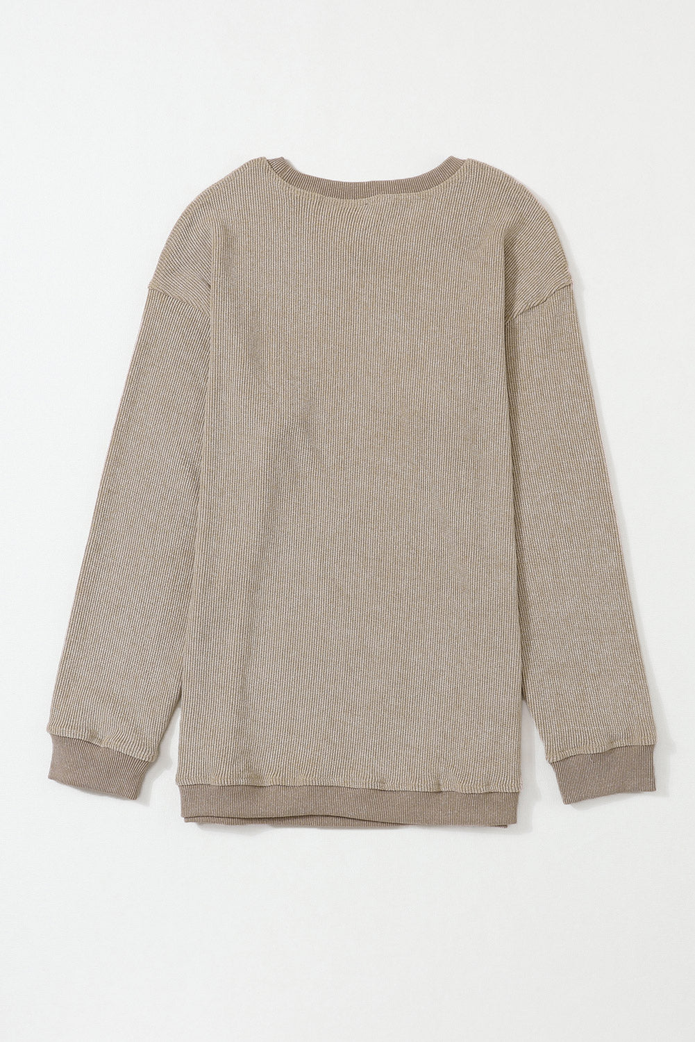 Ribbed Knit Pullover Sweatshirt- Khaki