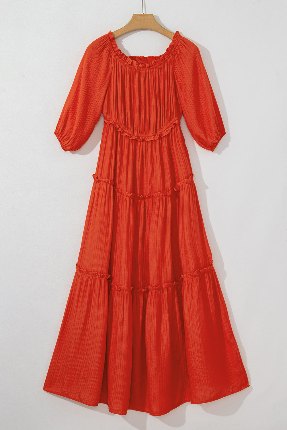 Off Shoulder Long Sleeve Maxi Dress- Orange