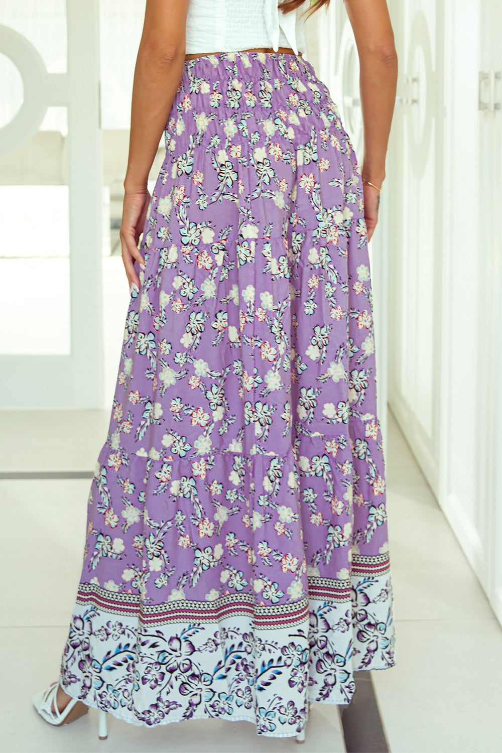 Tiered Floral Printed Skirt- Lavender