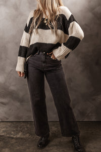 Colorblock Loose Sweater- Black and White