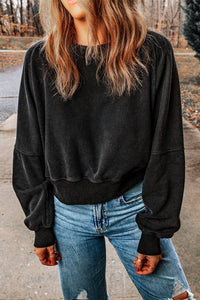 Acid Wash Open Back Sweatshirt- Black