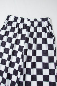 Black and White Checked Print High Waist Wide Leg Pants