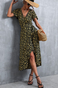 Floral Surplice Neck Tied Midi Dress