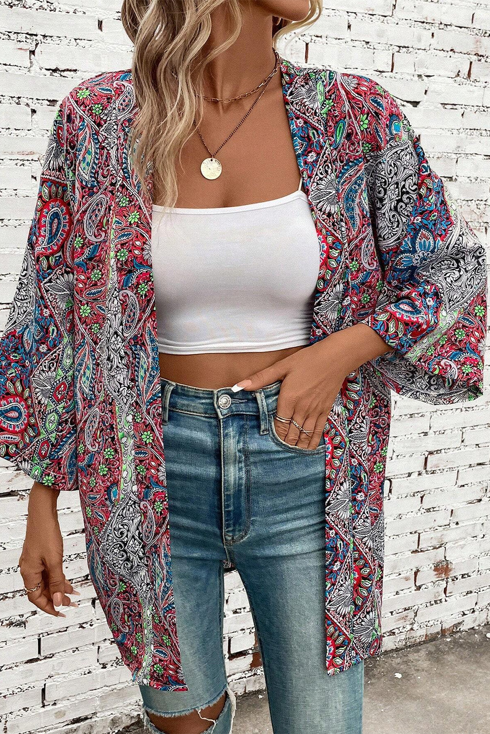 Multi Colored Paisley Print Kimono