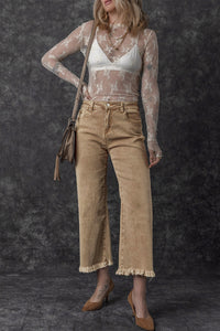 Ava High Rise Cropped Wide Leg Jeans- Beige