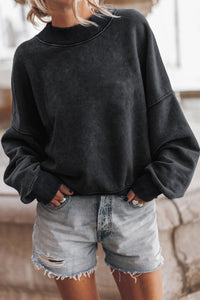 Crew Neck Acid Washed Sweatshirt- Black