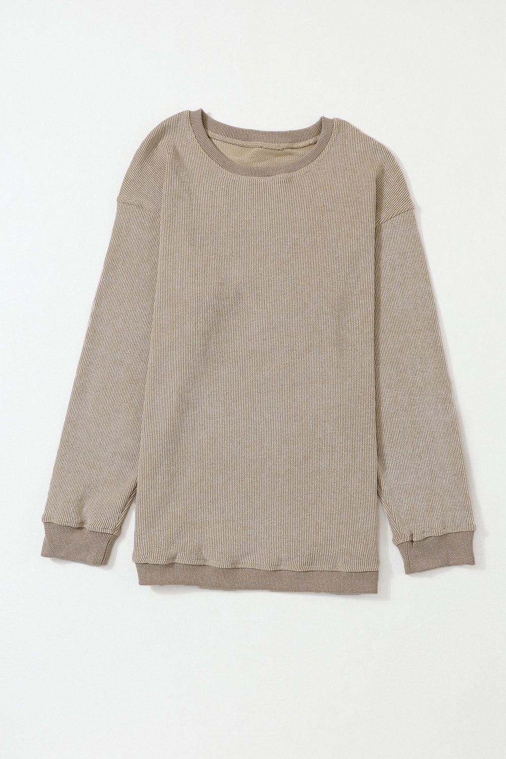 Ribbed Knit Pullover Sweatshirt- Khaki