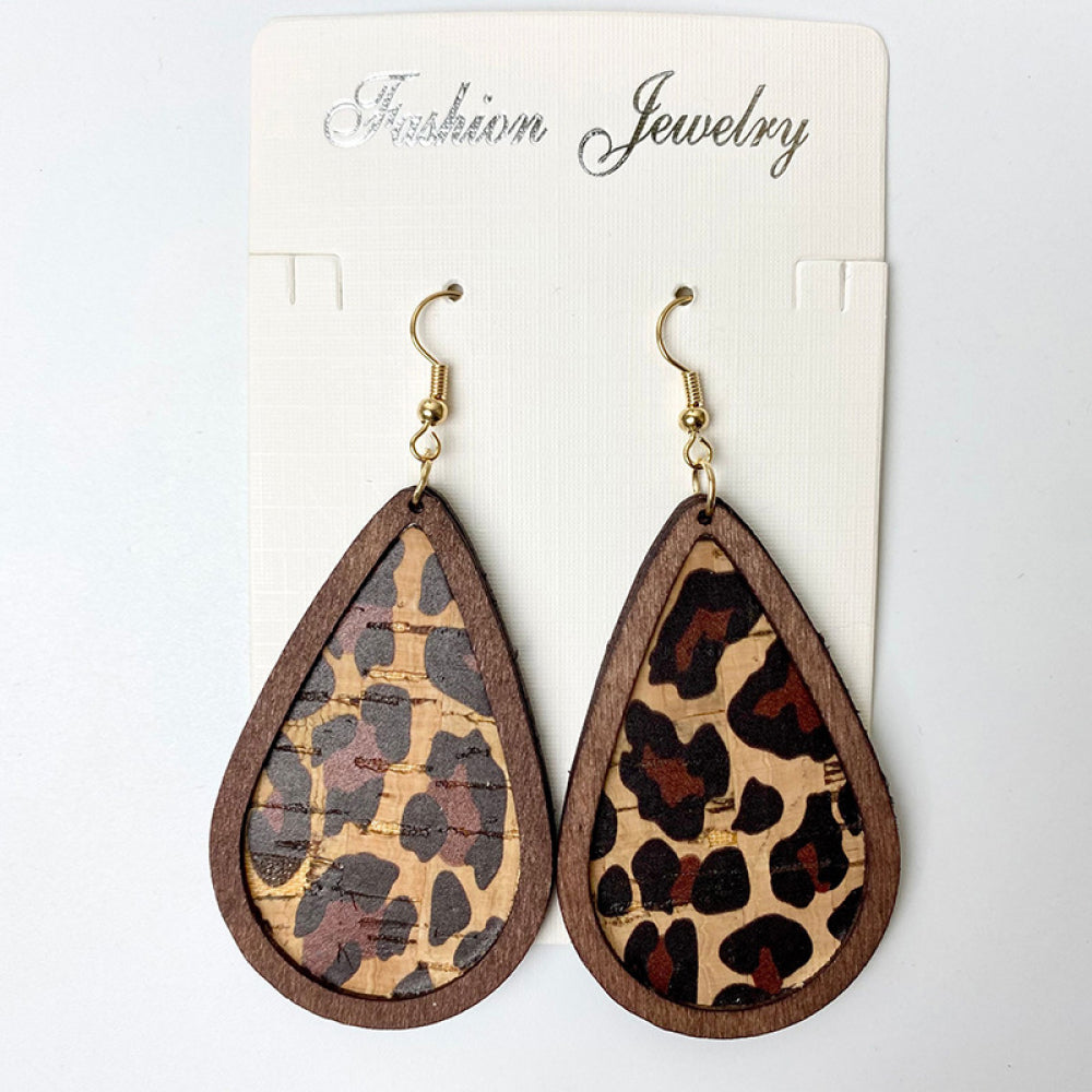 Teardrop Patterned Wooden Dangle Earrings