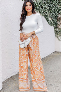 Ellie Boho Floral Wide Leg Pants- Orange