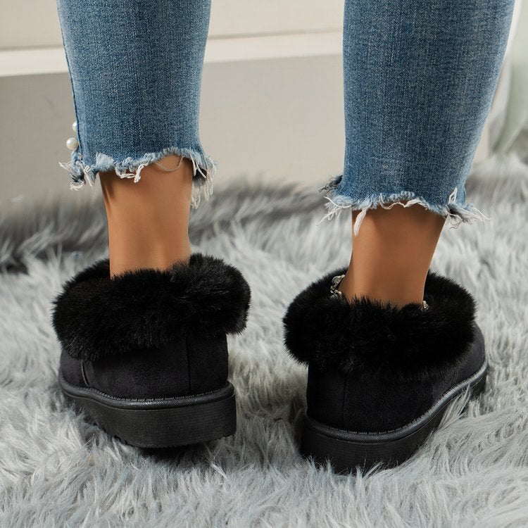 Thermal Fuzzy Tied Round Toe Shoes