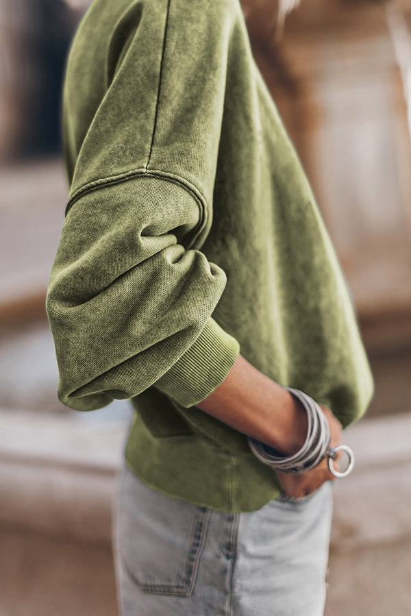 Crew Neck Acid Washed Sweatshirt- Green