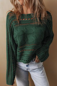 Cable Knit Crop Sweater- Green