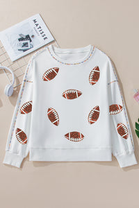 Football Pattern Exposed Seam Game Day Sweatshirt- White