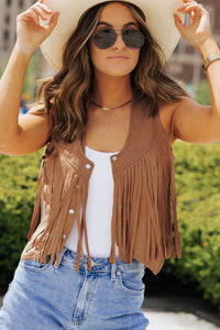 Fringed Suede Vest- Camel