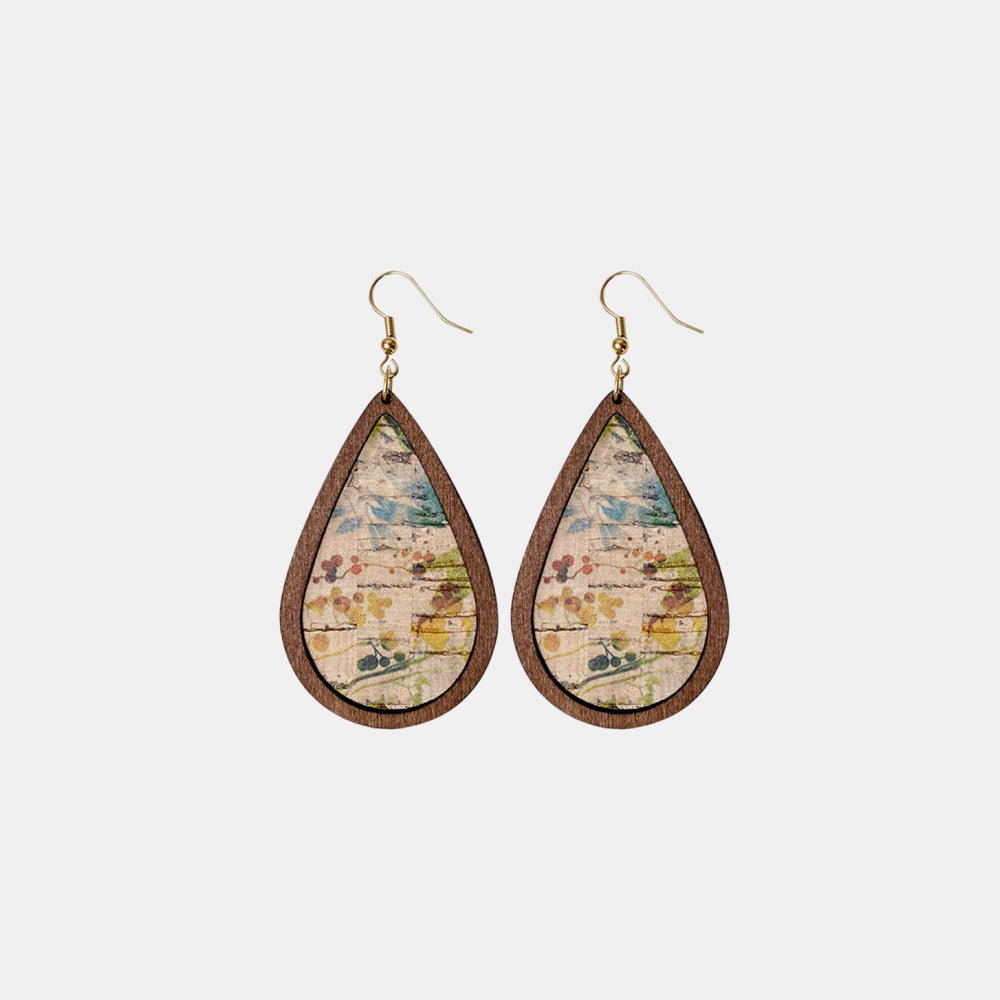 Teardrop Patterned Wooden Dangle Earrings