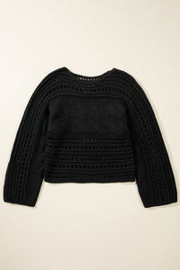 Cable Knit Crop Sweater- Black