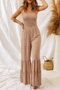 Floral Wide Leg Jumpsuit- Camel