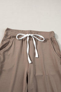 Drawstring Waist Pocketed Joggers-Brown