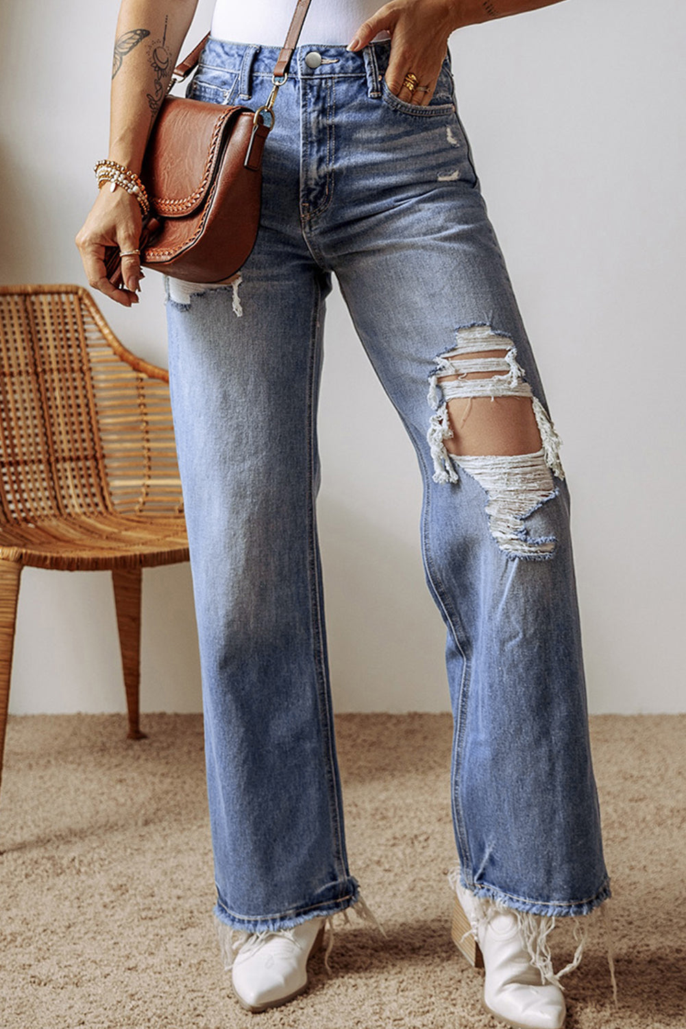 Ashleigh Distressed Straight Leg High Waist Jeans