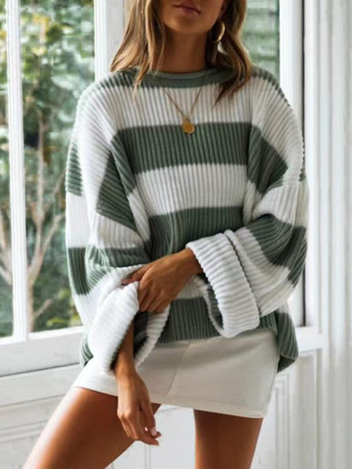 Oversized striped knit sweater