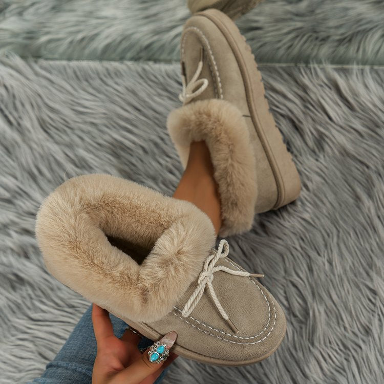 Thermal Fuzzy Tied Round Toe Shoes