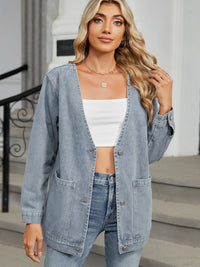 V-Neck Button Up Denim Jacket