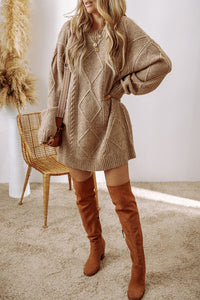 Cable Knit Mini Sweater Dress- Cream