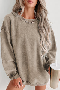 Ribbed Knit Pullover Sweatshirt- Khaki