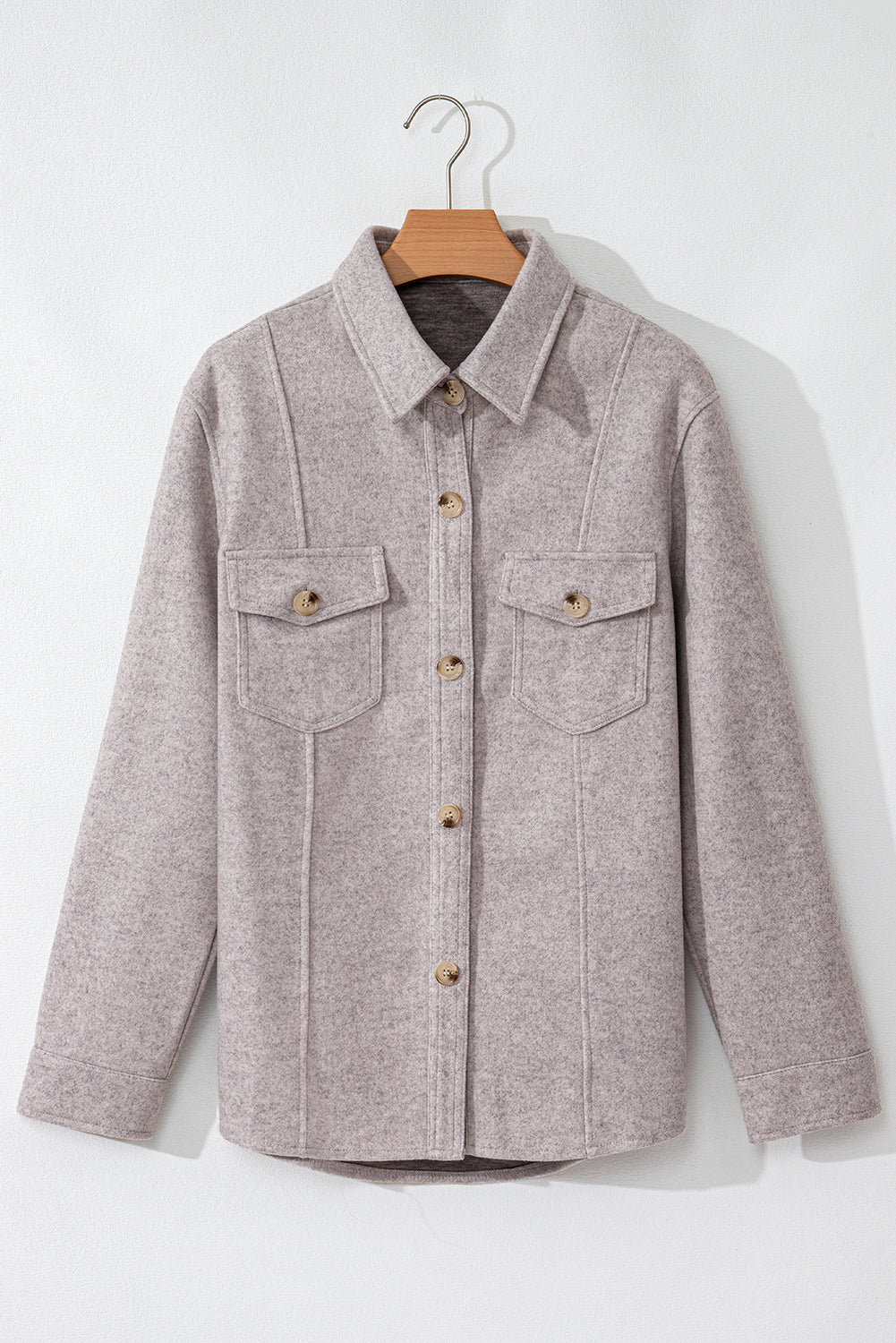 Felt Buttoned Down Shacket- Light Gray