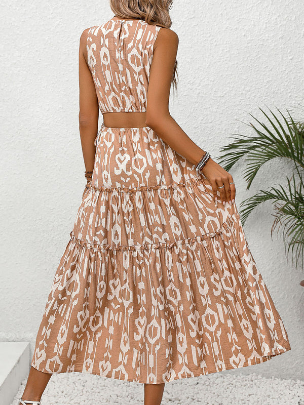 Printed Round Neck Sleeveless Dress