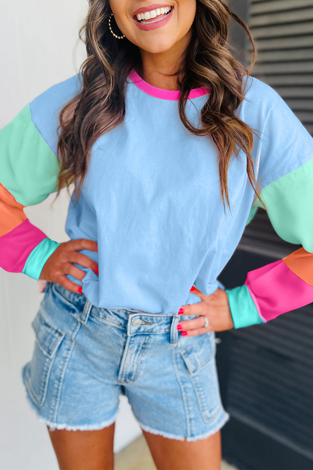 Colorblock Patchwork Long Sleeve Top