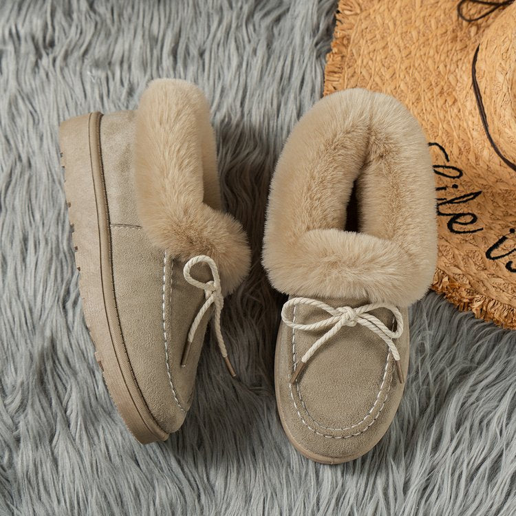 Thermal Fuzzy Tied Round Toe Shoes