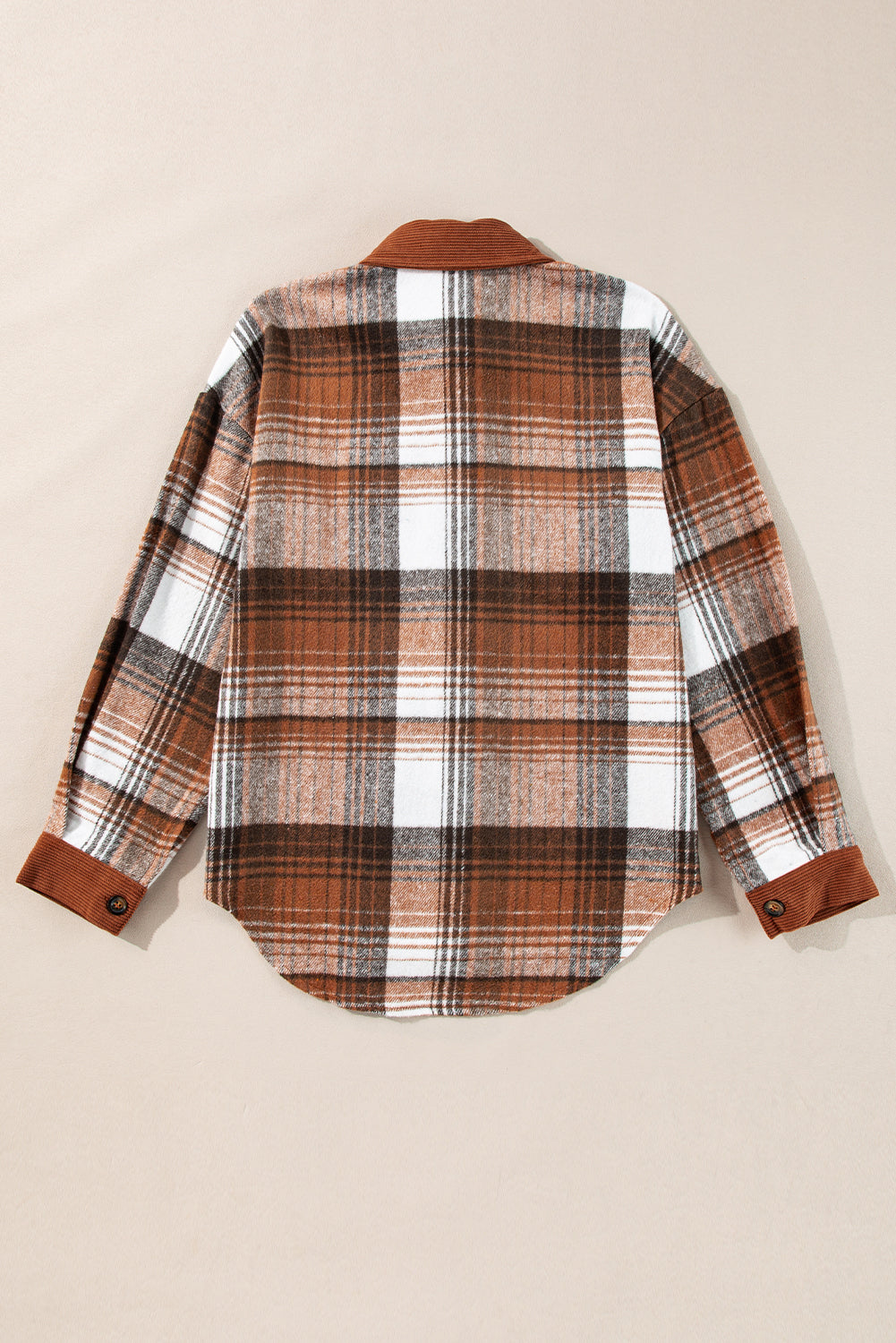 Plaid Corduroy Patchwork Shacket- Brown