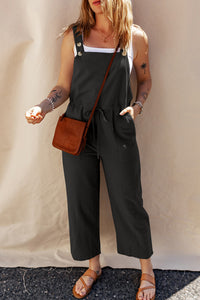 Drawstring Cropped Overall- Black