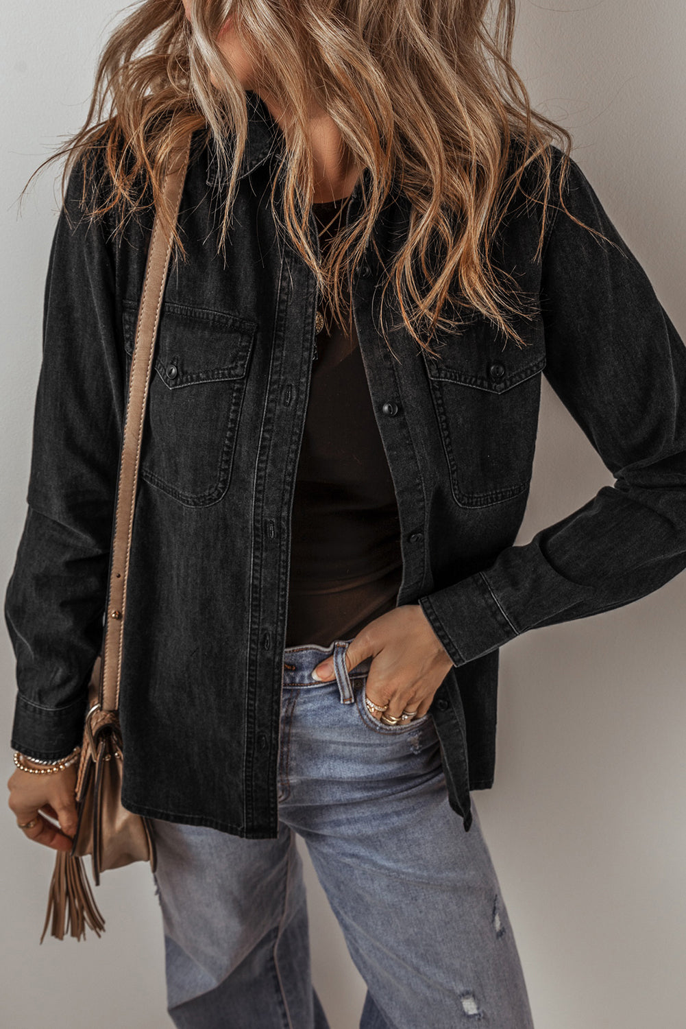 Black Collared Jean Jacket