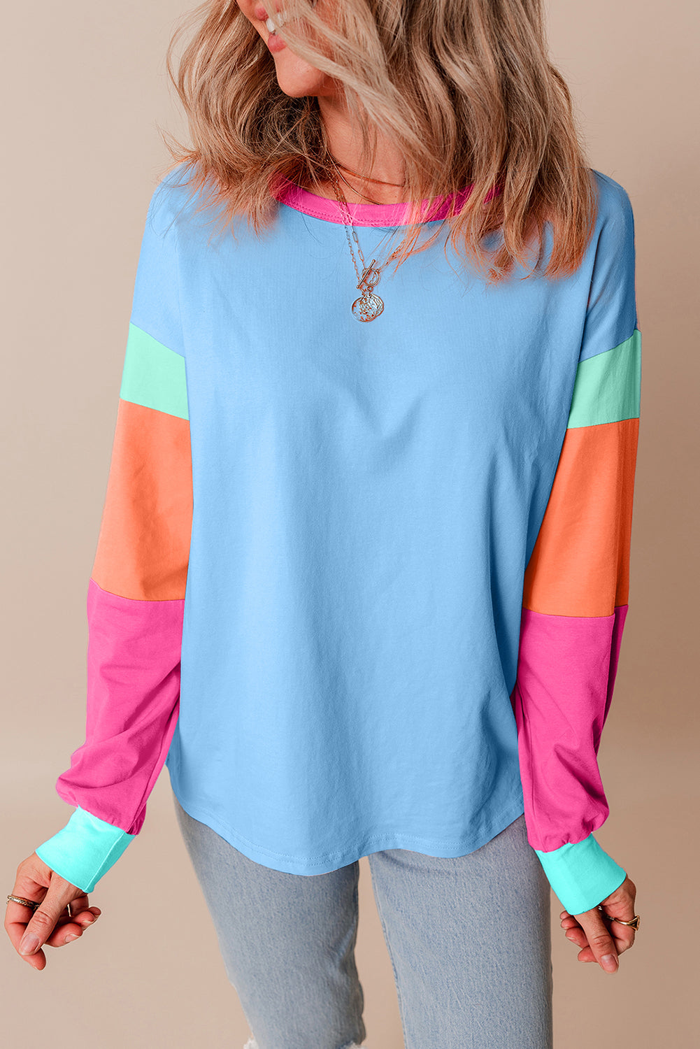 Colorblock Patchwork Long Sleeve Top