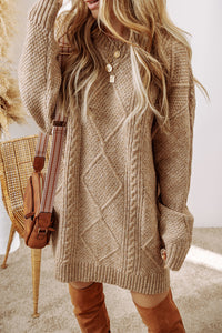 Cable Knit Mini Sweater Dress- Cream