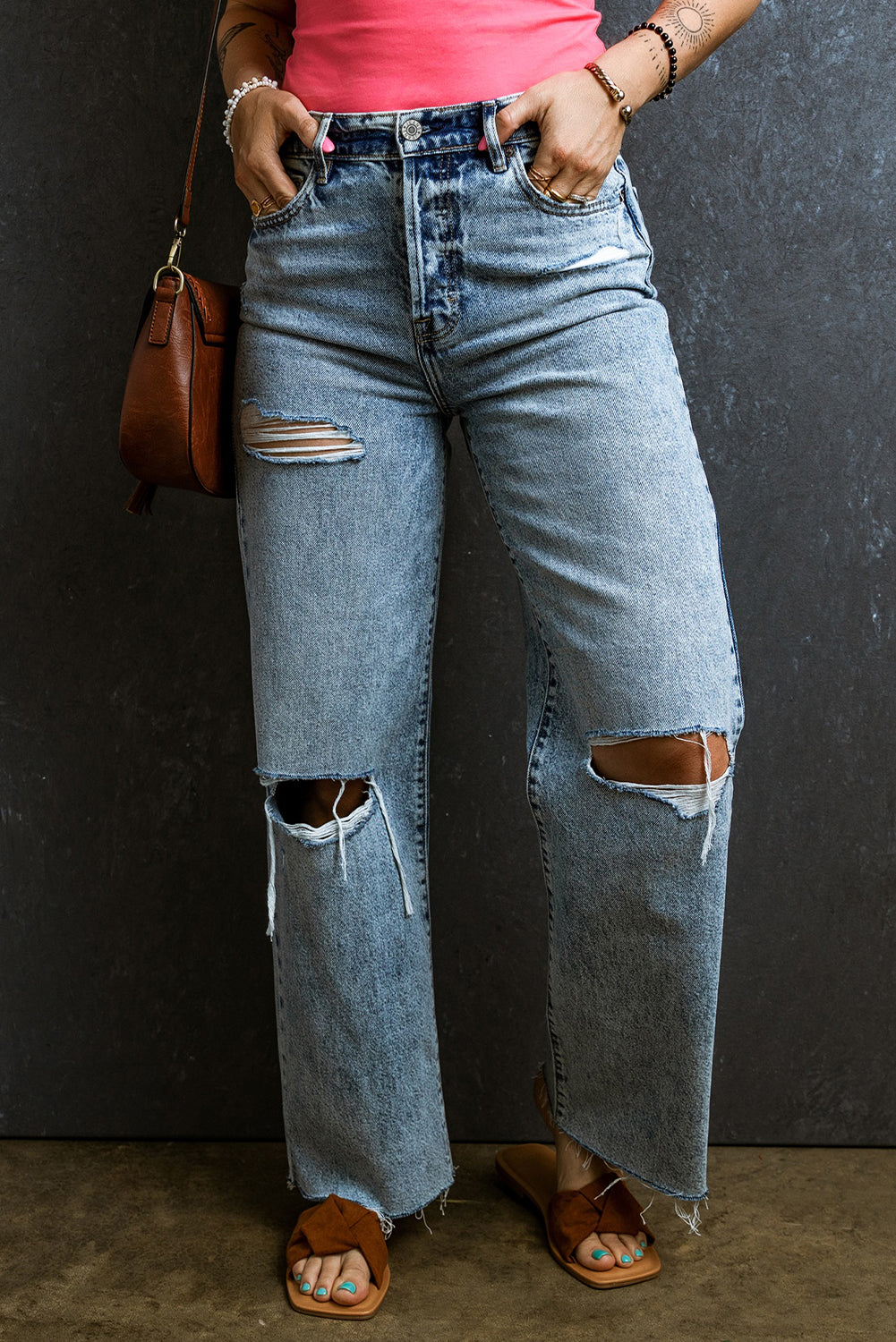 Maya Distressed Raw Hem Straight Jeans