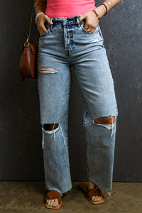 Maya Distressed Raw Hem Straight Jeans