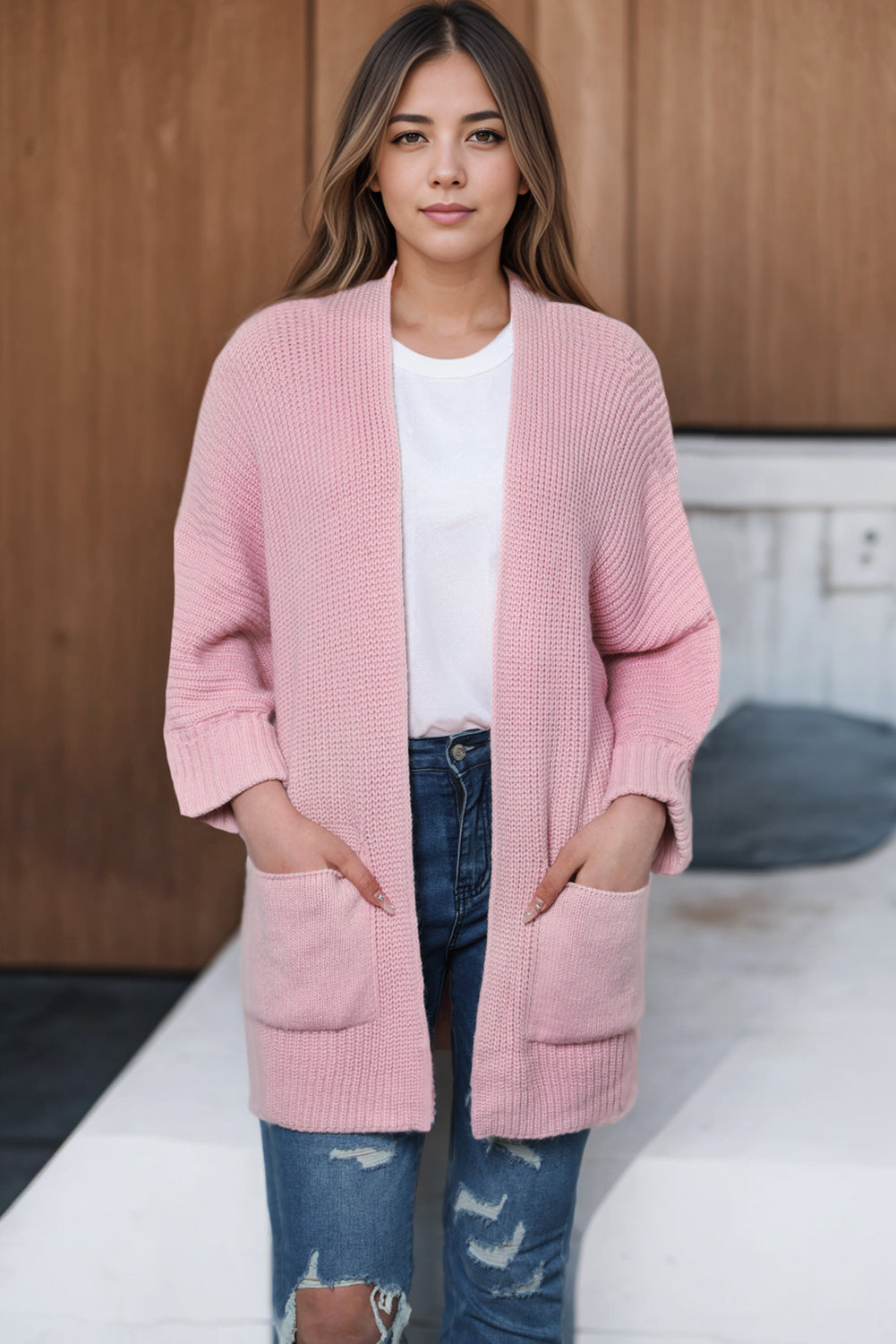 Oversized Knit Cardigan- Pink