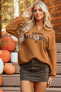 Halloween Sequin Long Sleeve Top- Chesnut