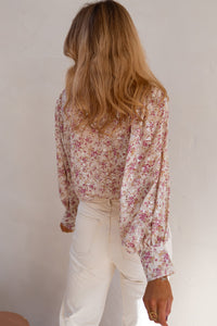 Floral Print Collared V Neck Shirt