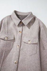 Felt Buttoned Down Shacket- Light Gray