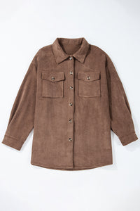 Corduroy Button Up Shacket- Chestnut